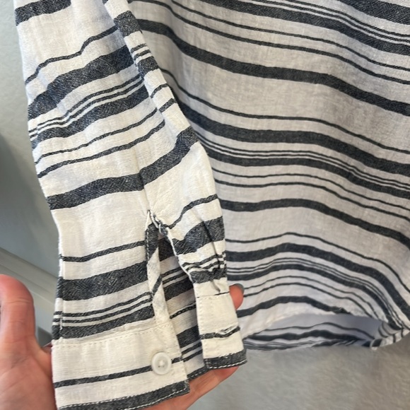 Beachlunchlounge Linen Blend Striped Split Neck Long Sleeve Tunic Top M - Picture 4 of 7